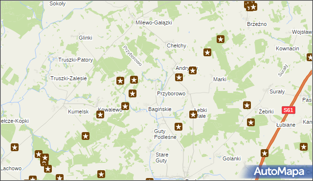 mapa Przyborowo gmina Grabowo, Przyborowo gmina Grabowo na mapie Targeo