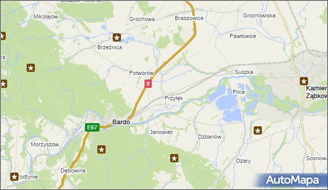 mapa Przyłęk gmina Bardo, Przyłęk gmina Bardo na mapie Targeo