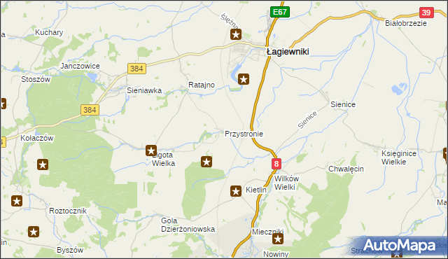 mapa Przystronie gmina Łagiewniki, Przystronie gmina Łagiewniki na mapie Targeo