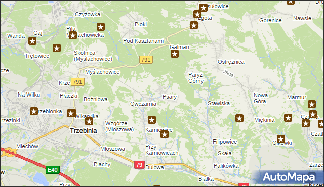 mapa Psary gmina Trzebinia, Psary gmina Trzebinia na mapie Targeo