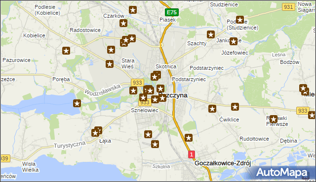 mapa Pszczyny, Pszczyna na mapie Targeo