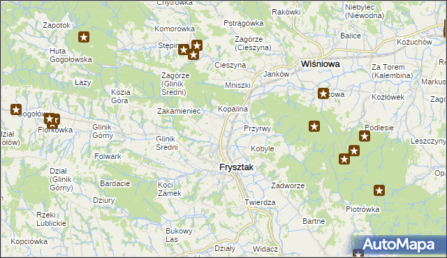 mapa Pułanki gmina Frysztak, Pułanki gmina Frysztak na mapie Targeo