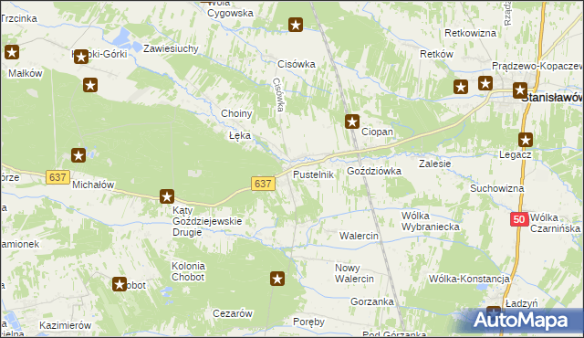 mapa Pustelnik gmina Stanisławów, Pustelnik gmina Stanisławów na mapie Targeo