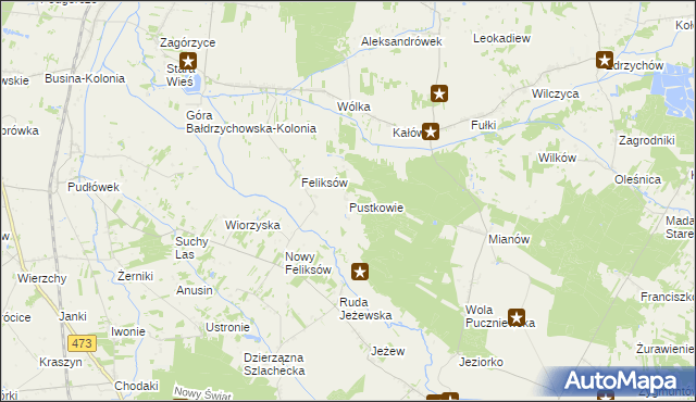 mapa Pustkowie gmina Poddębice, Pustkowie gmina Poddębice na mapie Targeo