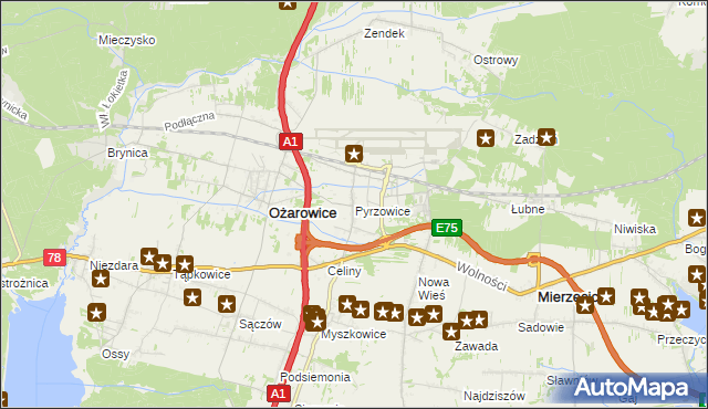 mapa Pyrzowice, Pyrzowice na mapie Targeo