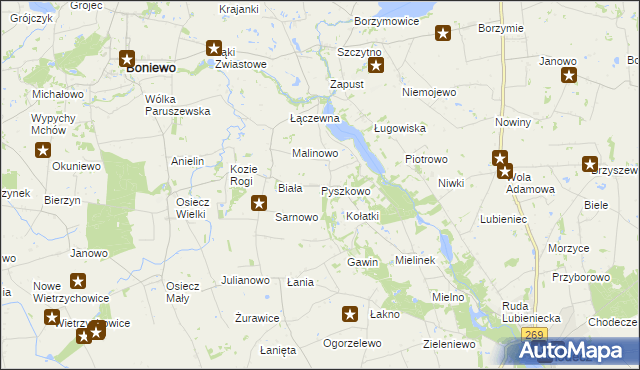 mapa Pyszkowo, Pyszkowo na mapie Targeo