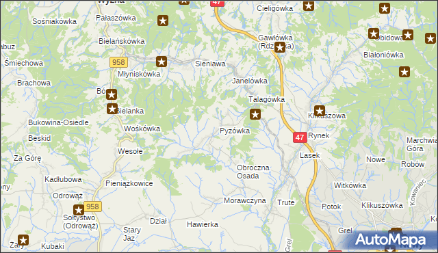 mapa Pyzówka, Pyzówka na mapie Targeo