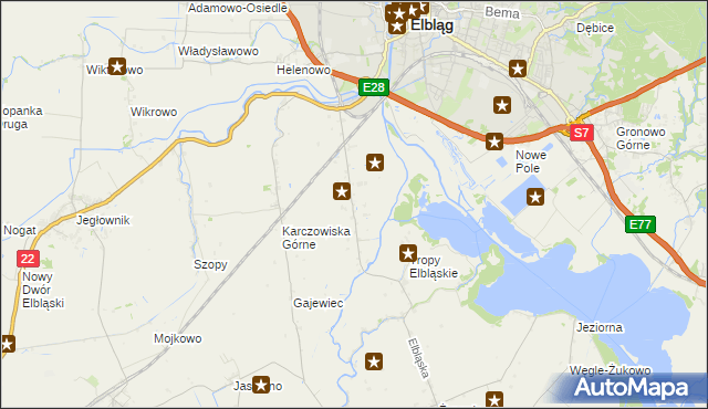 mapa Raczki Elbląskie, Raczki Elbląskie na mapie Targeo