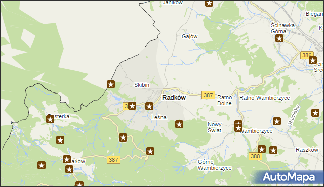 mapa Radków powiat kłodzki, Radków powiat kłodzki na mapie Targeo