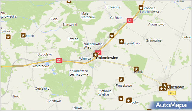mapa Rakoniewice, Rakoniewice na mapie Targeo