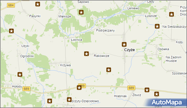mapa Rakowicze gmina Czyże, Rakowicze gmina Czyże na mapie Targeo