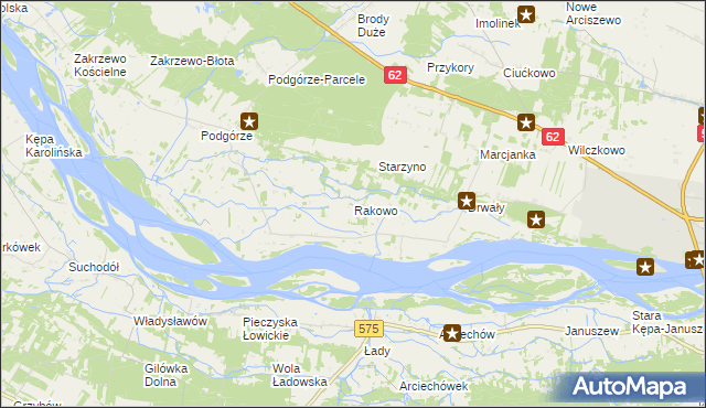 mapa Rakowo gmina Wyszogród, Rakowo gmina Wyszogród na mapie Targeo