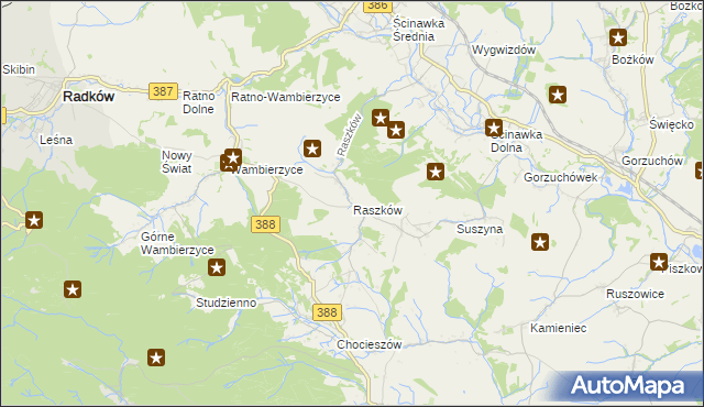 mapa Raszków gmina Radków, Raszków gmina Radków na mapie Targeo