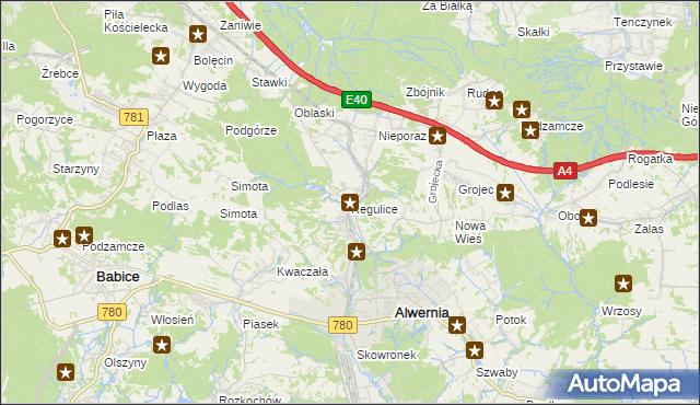 mapa Regulice gmina Alwernia, Regulice gmina Alwernia na mapie Targeo