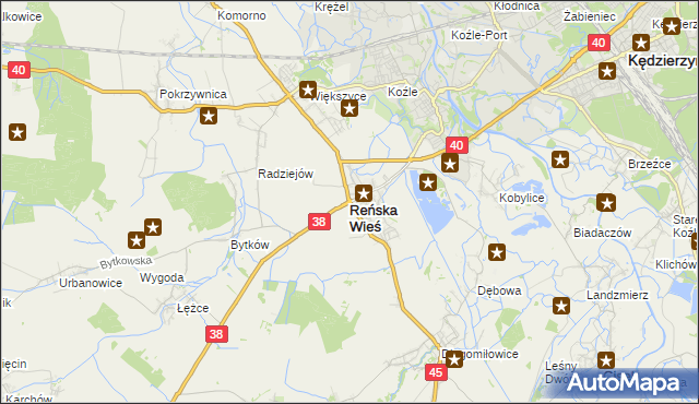 mapa Reńska Wieś powiat kędzierzyńsko-kozielski, Reńska Wieś powiat kędzierzyńsko-kozielski na mapie Targeo