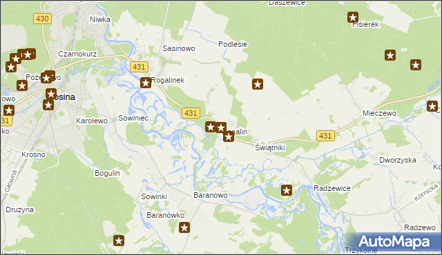mapa Rogalin gmina Mosina, Rogalin gmina Mosina na mapie Targeo