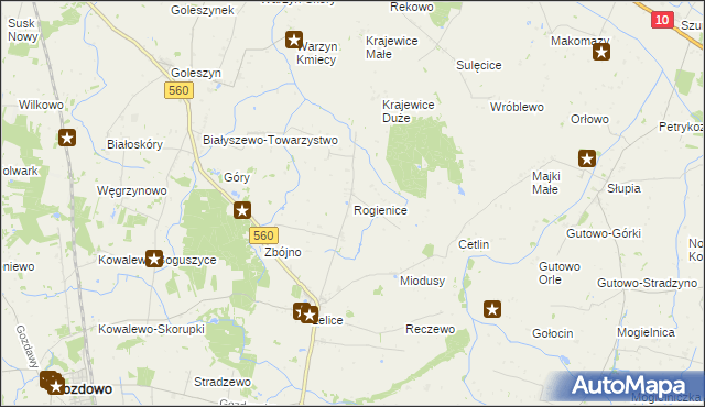 mapa Rogienice gmina Gozdowo, Rogienice gmina Gozdowo na mapie Targeo