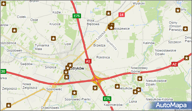 mapa Rokitnica gmina Stryków, Rokitnica gmina Stryków na mapie Targeo