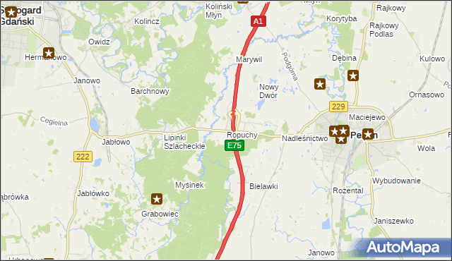 mapa Ropuchy, Ropuchy na mapie Targeo