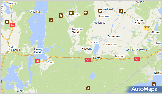 mapa Rosocha gmina Piecki, Rosocha gmina Piecki na mapie Targeo