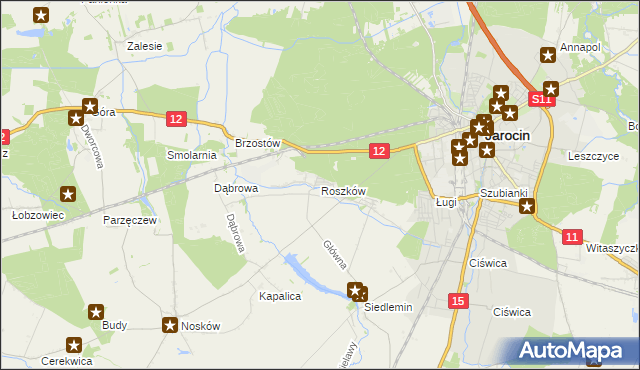 mapa Roszków gmina Jarocin, Roszków gmina Jarocin na mapie Targeo