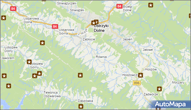 mapa Równia gmina Ustrzyki Dolne, Równia gmina Ustrzyki Dolne na mapie Targeo