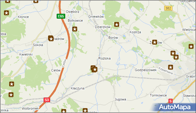 mapa Roztoka gmina Dobromierz, Roztoka gmina Dobromierz na mapie Targeo