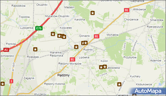 mapa Rudniki gmina Rędziny, Rudniki gmina Rędziny na mapie Targeo