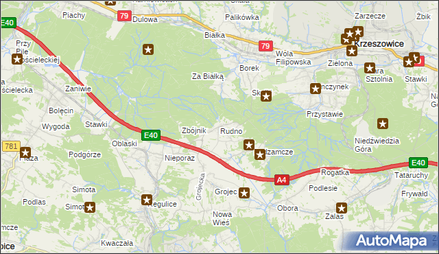 mapa Rudno gmina Krzeszowice, Rudno gmina Krzeszowice na mapie Targeo