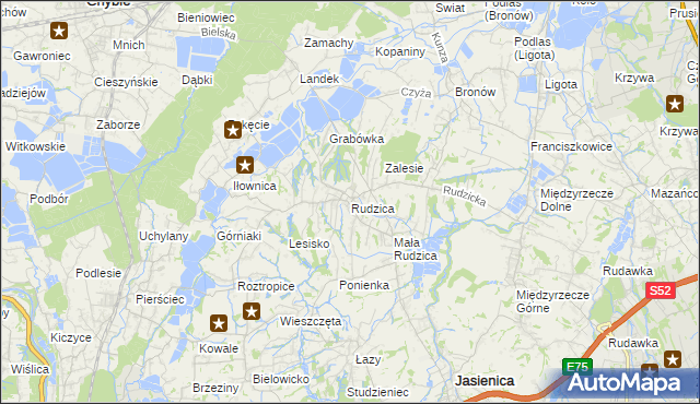 mapa Rudzica gmina Jasienica, Rudzica gmina Jasienica na mapie Targeo