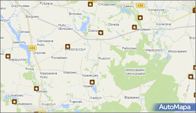 mapa Rusocin gmina Dolsk, Rusocin gmina Dolsk na mapie Targeo