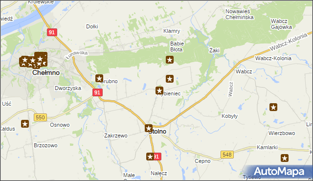 mapa Rybieniec gmina Stolno, Rybieniec gmina Stolno na mapie Targeo