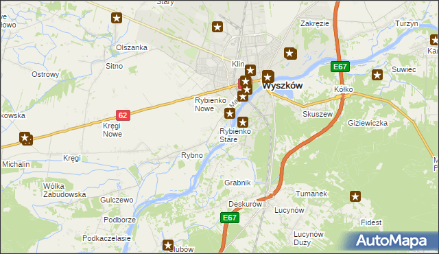 mapa Rybienko Stare, Rybienko Stare na mapie Targeo
