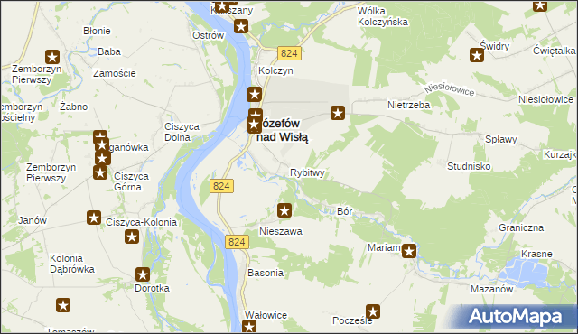 mapa Rybitwy gmina Józefów nad Wisłą, Rybitwy gmina Józefów nad Wisłą na mapie Targeo