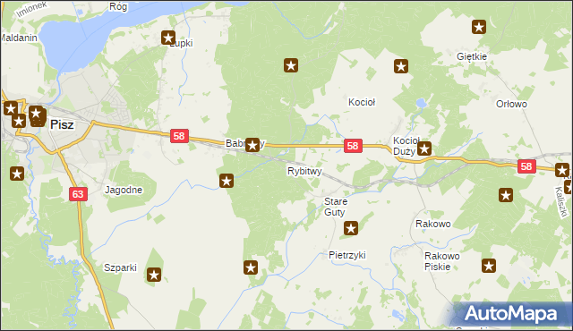 mapa Rybitwy gmina Pisz, Rybitwy gmina Pisz na mapie Targeo