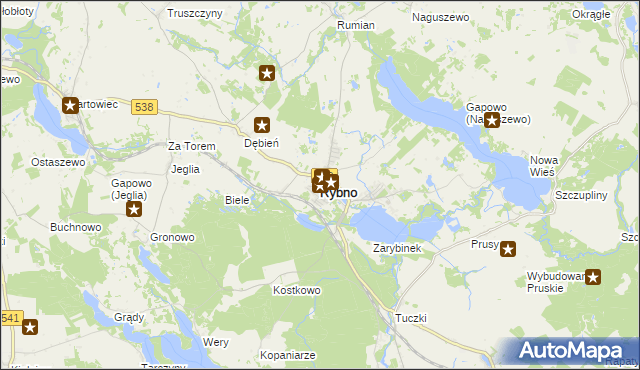 mapa Rybno powiat działdowski, Rybno powiat działdowski na mapie Targeo