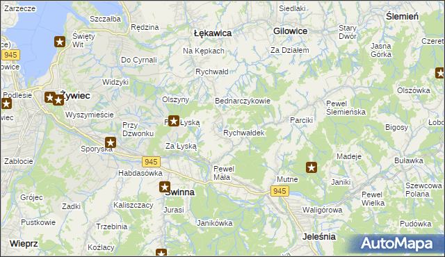 mapa Rychwałdek, Rychwałdek na mapie Targeo