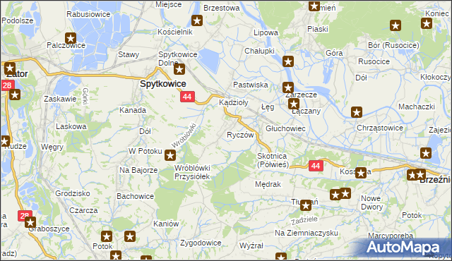 mapa Ryczów gmina Spytkowice, Ryczów gmina Spytkowice na mapie Targeo