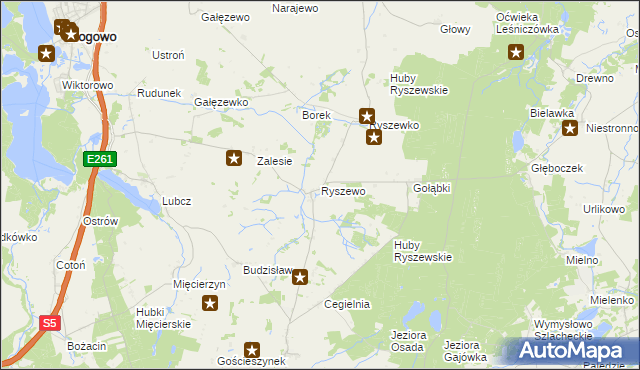 mapa Ryszewo gmina Rogowo, Ryszewo gmina Rogowo na mapie Targeo