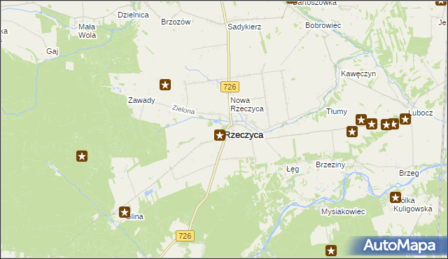 mapa Rzeczyca powiat tomaszowski, Rzeczyca powiat tomaszowski na mapie Targeo