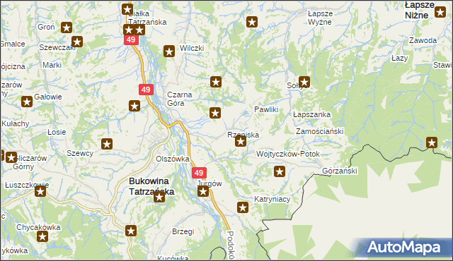 mapa Rzepiska gmina Bukowina Tatrzańska, Rzepiska gmina Bukowina Tatrzańska na mapie Targeo