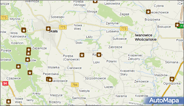 mapa Rzeplin gmina Skała, Rzeplin gmina Skała na mapie Targeo