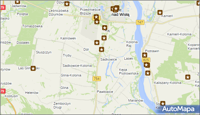 mapa Sadkowice gmina Solec nad Wisłą, Sadkowice gmina Solec nad Wisłą na mapie Targeo