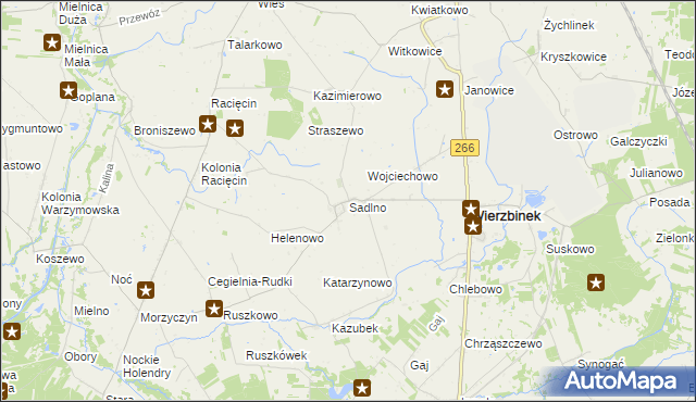 mapa Sadlno gmina Wierzbinek, Sadlno gmina Wierzbinek na mapie Targeo