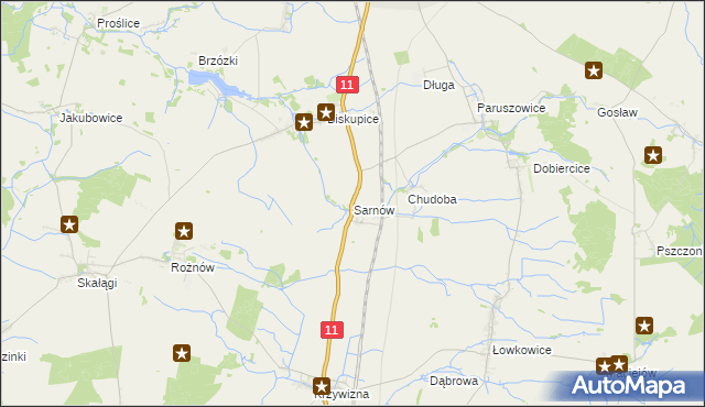mapa Sarnów gmina Byczyna, Sarnów gmina Byczyna na mapie Targeo