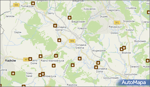 mapa Ścinawka Średnia, Ścinawka Średnia na mapie Targeo