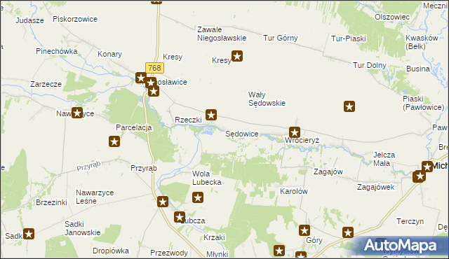 mapa Sędowice gmina Michałów, Sędowice gmina Michałów na mapie Targeo