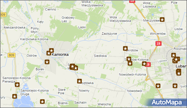 mapa Siedliska gmina Kamionka, Siedliska gmina Kamionka na mapie Targeo