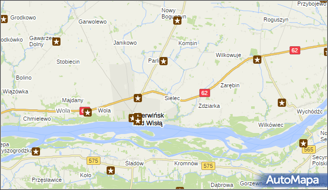 mapa Sielec gmina Czerwińsk nad Wisłą, Sielec gmina Czerwińsk nad Wisłą na mapie Targeo