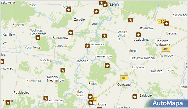 mapa Siemiechów gmina Widawa, Siemiechów gmina Widawa na mapie Targeo
